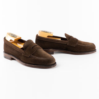 6245F Unlined Leisure Handsewn Penny Loafer LHS Dark Brown Suede