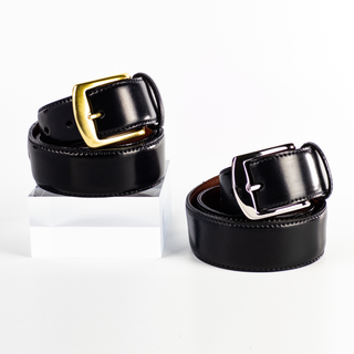 Alden Wide Belt with Gold or Silver Buckle (Black Shell Cordovan)